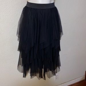 Black Tulle Layered Asymmetrical Hem with elastic Waistband - Size M
